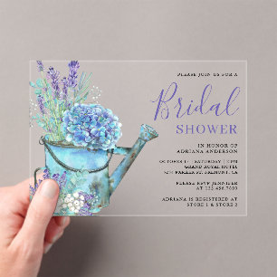Blue Hydrangea and Lavender Floral Bridal Shower Acrylic Invitations