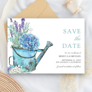 Blue Hydrangea and Lavender Floral Wedding Save The Date