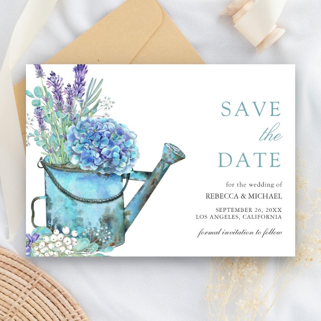 Blue Hydrangea and Lavender Floral Wedding Save The Date (Creator Uploaded)