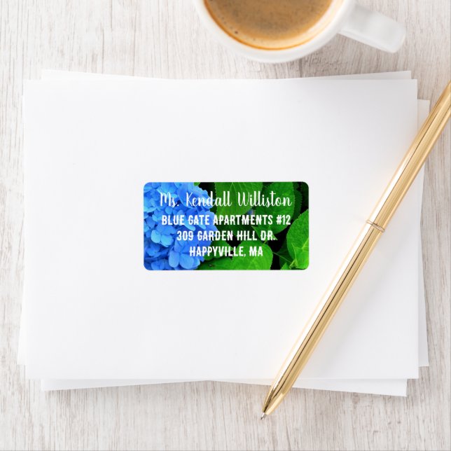 Blue Hydrangea and Leaves Return Address Labels (Insitu)