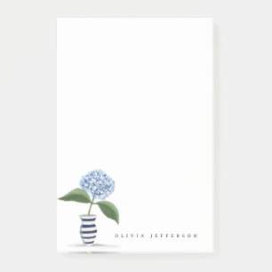 Blue Hydrangea and Navy Striped Vase Personalised Post-it Notes
