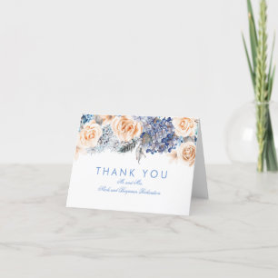 Blue Hydrangea and Peach Roses Bouquet Thank You Card