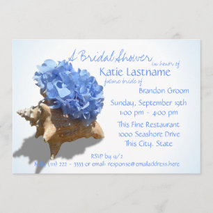 Blue Hydrangea and Seashell Bridal Shower Invitation