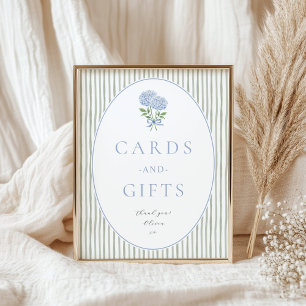 Blue Hydrangea and Stripes, Cards and Gifts Table Poster