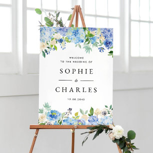 Blue Hydrangea and White Anemone Wedding Welcome Poster