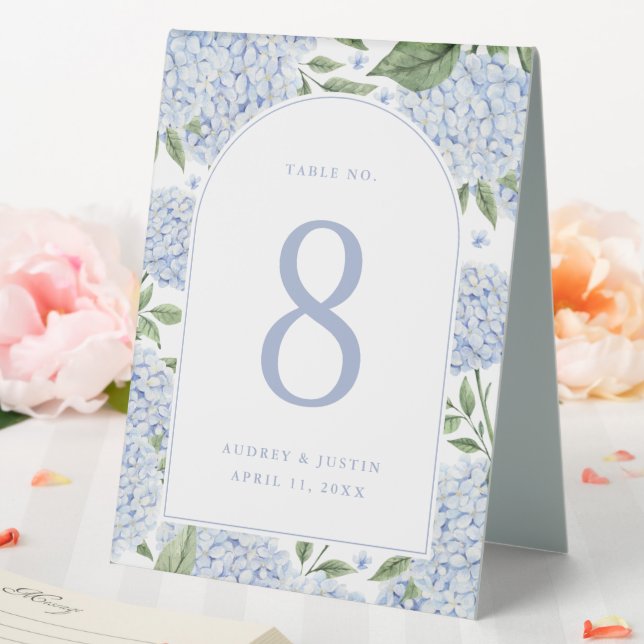 Blue Hydrangea Arch Border Table Number Plastic (In SItu (Wedding))