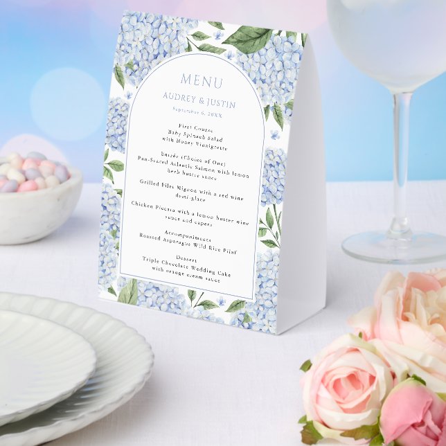 Blue Hydrangea Arch Border Wedding Paper Menu (Insitu(Wedding))