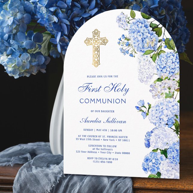 Blue Hydrangea Arch First Communion Invitation (Creator Uploaded)