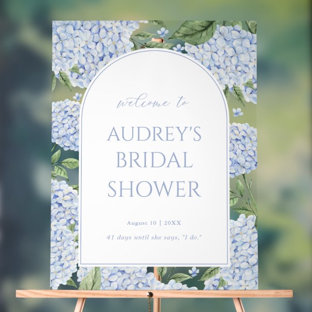 Blue Hydrangea Arched Welcome Sign, Flower Border Acrylic Sign (Neutral)