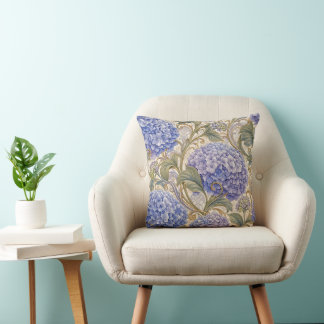 Blue Hydrangea Art Nouveau Decorative  Cushion