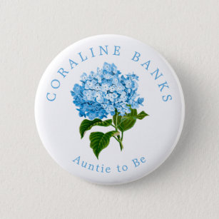 Blue Hydrangea Auntie to Be Baby Shower 6 Cm Round Badge
