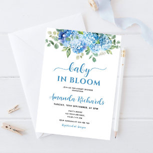 Blue Hydrangea Baby in Bloom Baby Shower Invitation