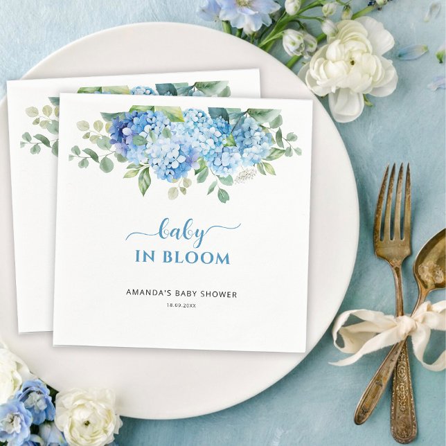 Blue Hydrangea Baby in Bloom Baby Shower Napkin (Creator Uploaded)