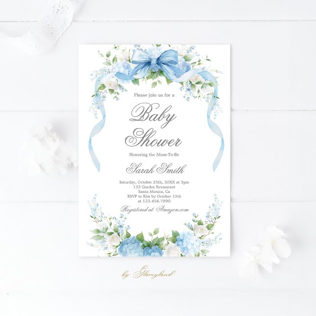 Blue Hydrangea Baby Shower Boy Invitation (Creator Uploaded)