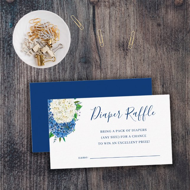 Blue Hydrangea Baby Shower Diaper Raffle Ticket Enclosure Card (Creator Uploaded)