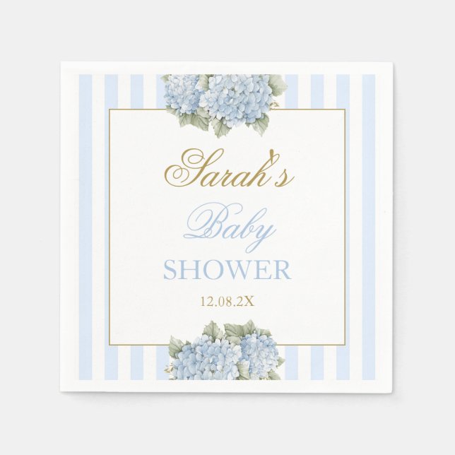 Blue Hydrangea Baby Shower Napkin (Front)