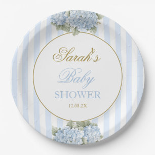 Blue Hydrangea Baby Shower Paper Plate