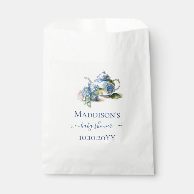  Blue Hydrangea Baby Shower Tea Party Favour Bag (Front)