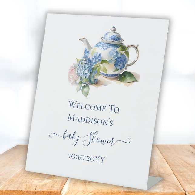  Blue Hydrangea Baby Shower Tea Party Welcome  Pedestal Sign (Creator Uploaded)