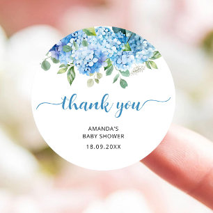 Blue Hydrangea Baby Shower Thank You Classic Round Sticker