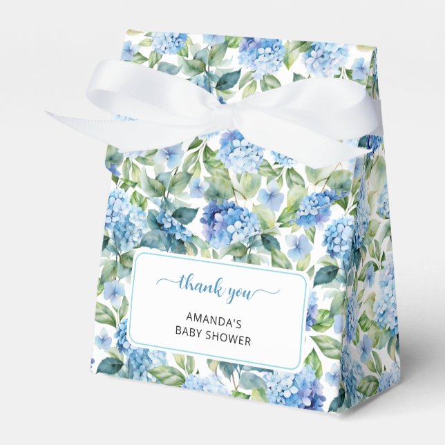 Blue Hydrangea Baby Shower Thank You Favour Box (Front Side)