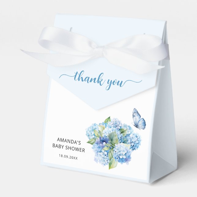 Blue Hydrangea Baby Shower Thank You Favour Box (Front Side)