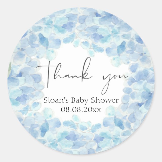 Blue Hydrangea Baby Shower Thank You Sticker (Front)