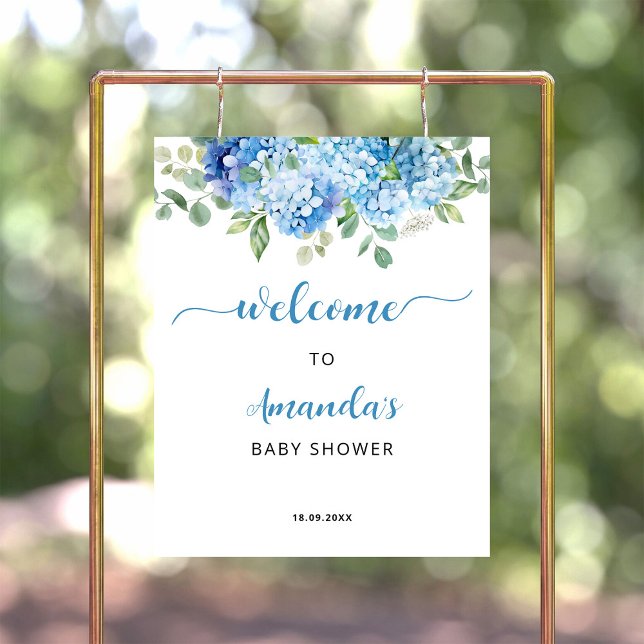 Blue Hydrangea Baby Shower Welcome Poster (Creator Uploaded)