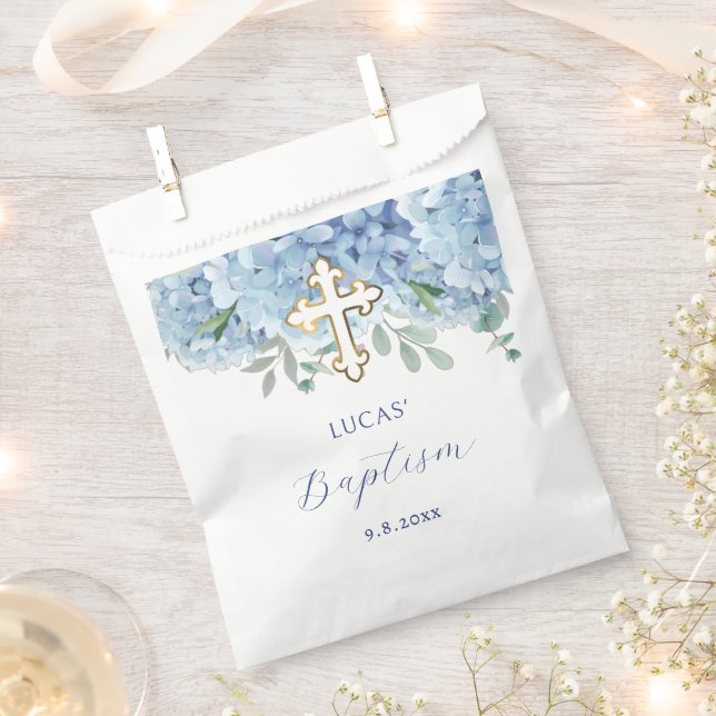 Blue Hydrangea Baptism Favour Bag (Clipped)