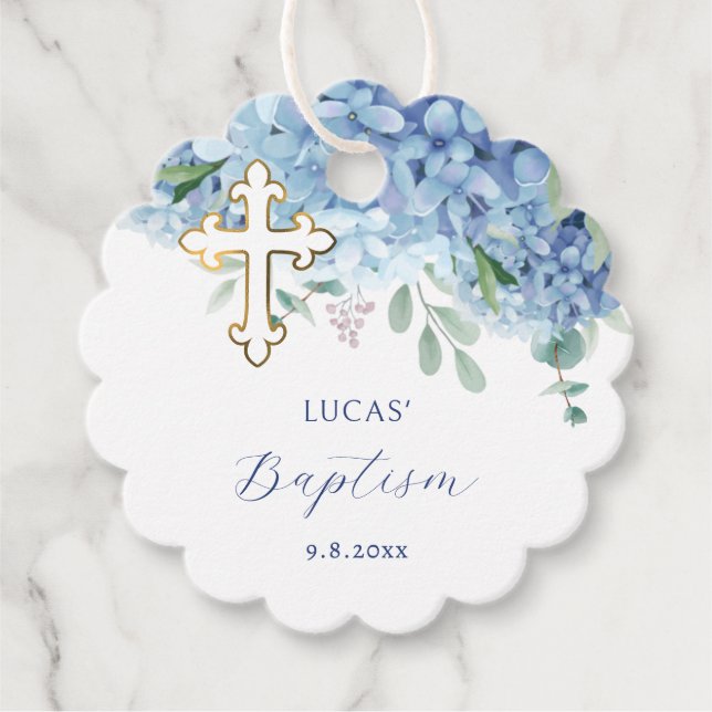 Blue Hydrangea Baptism Favour Tags (Front)