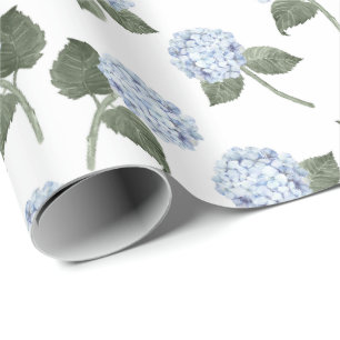 Blue Hydrangea Bloom Floral Wrapping Paper