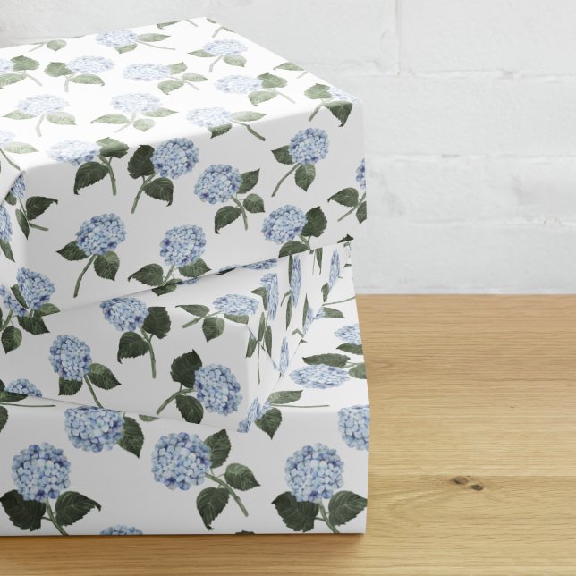 Blue Hydrangea Bloom Floral  Wrapping Paper Sheet (hydrangea bloom blue gift wrap paper
)