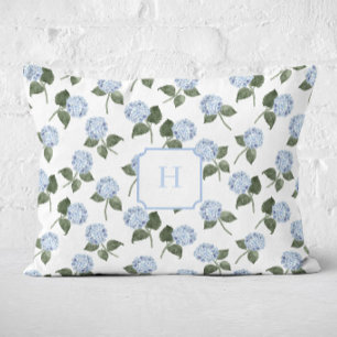Blue Hydrangea Bloom Monogram   Decorative Cushion