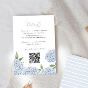 Blue Hydrangea Bloom Script Details QR Code Small Enclosure Card