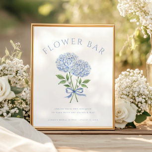 Blue Hydrangea Blooms Bouquet Flower Bar Poster