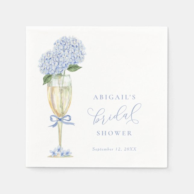 Blue Hydrangea Blooms Bridal Shower Napkin (Front)