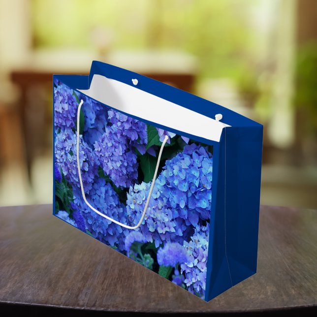 Blue Hydrangea Blooms Floral Large Gift Bag (In Situ)