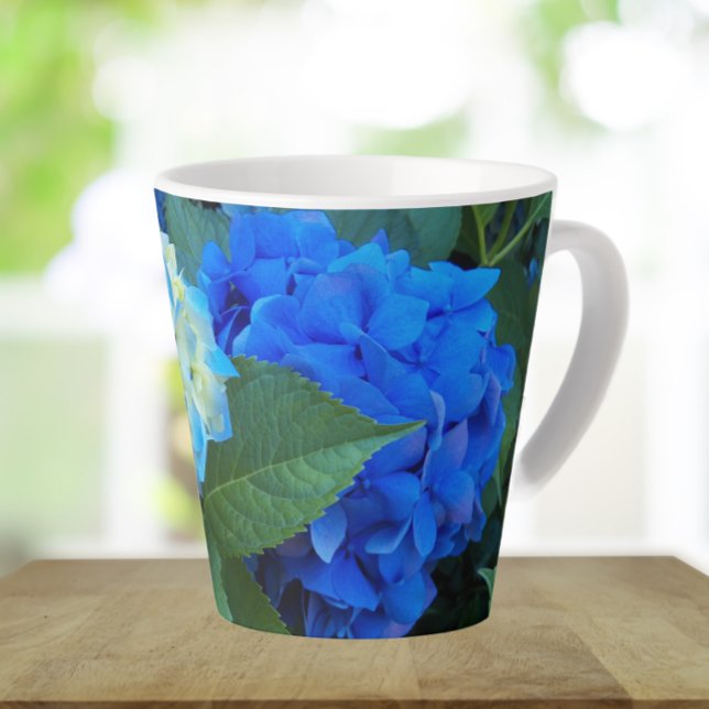 Blue Hydrangea Blooms Floral Latte Mug (In Situ)