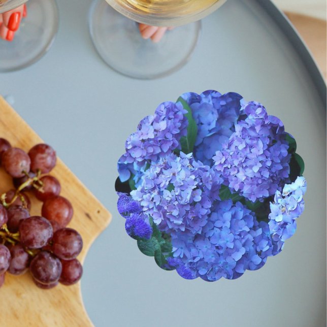 Blue Hydrangea Blooms Floral Paper Coaster (In Situ Wedding)