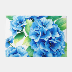 Blue Hydrangea Blooms Floral Pattern Doormat