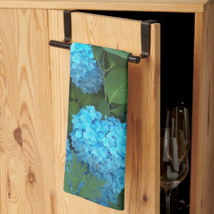 Blue Hydrangea Blooms Floral Tea Towel