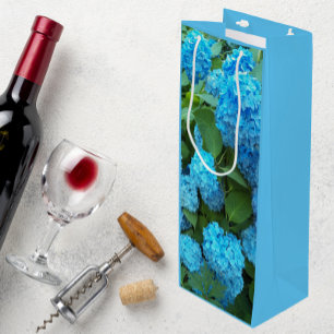 Blue Hydrangea Blooms Floral Wine Gift Bag