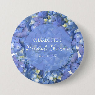 Blue Hydrangea Blooms Personalised Bridal Shower 7.5 Cm Round Badge