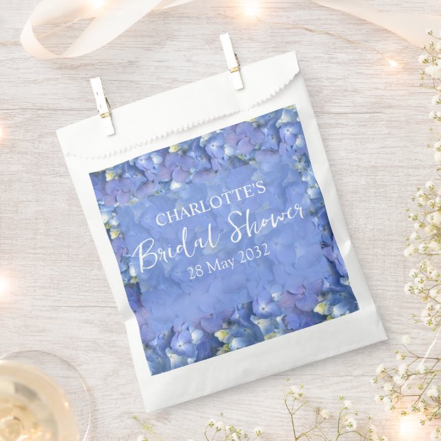 Blue Hydrangea Blooms Personalised Bridal Shower Favour Bag (Clipped)