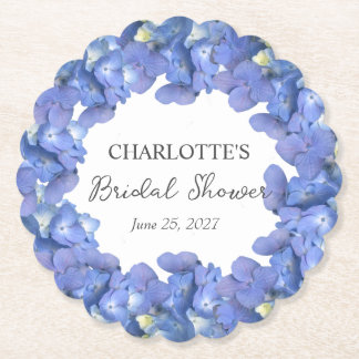 Blue Hydrangea Blooms Personalised Bridal Shower Paper Coaster