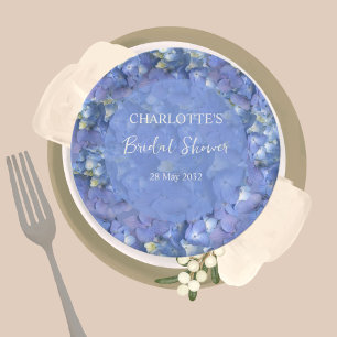 Blue Hydrangea Blooms Personalised Bridal Shower Paper Plate