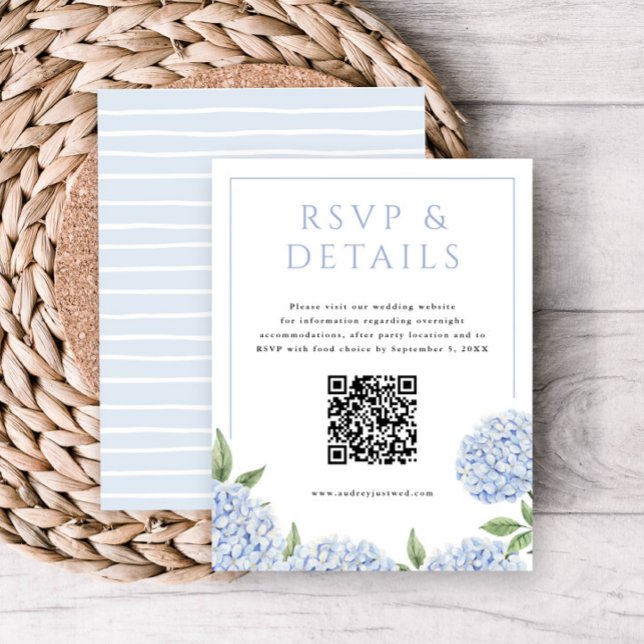 Blue Hydrangea Blooms RSVP and Details, w/ QR Code Enclosure Card (Creator Uploaded)