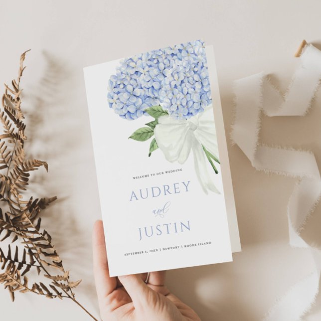 Blue Hydrangea Blooms Wedding Paper Program (Creator Uploaded)
