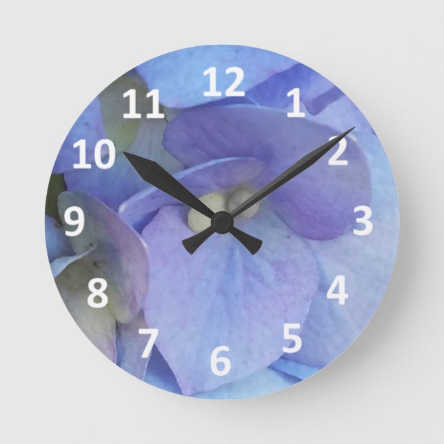 Blue Hydrangea Blossom Numerals Wall Clock (Front)