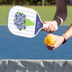  Blue Hydrangea Blue Stripe Monogram Pattern Pickleball Paddle